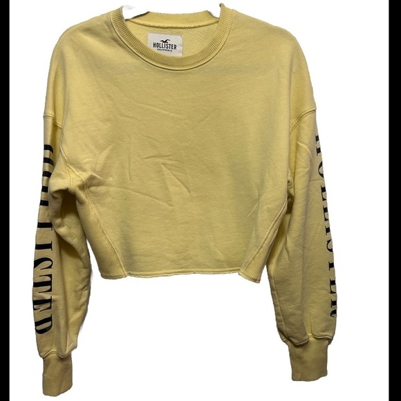 Hollister yellow Croptop Sweatshirt women’s S Spellout on sleeves pullover Boho - Picture 1 of 12